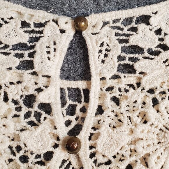 Lovely 153 Crochet Scoop Neck Cotton Tunic Top Cream Ivory Sheer Over Shirt S - Picture 10 of 14